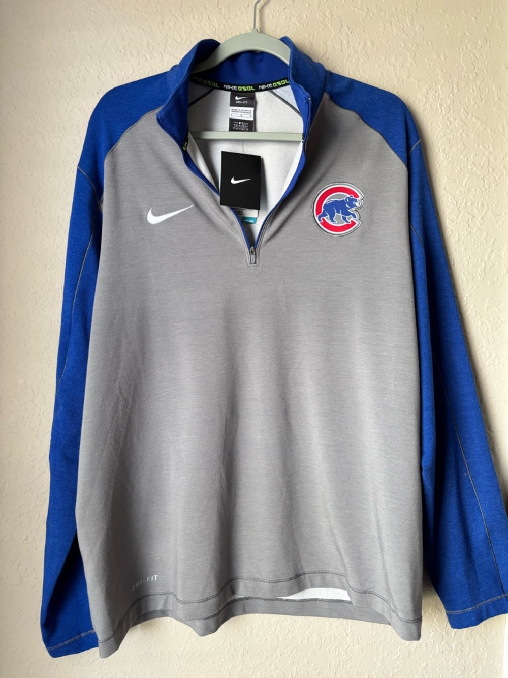 Nike Gray and Royal Blue Chicago Cubs Dri-FIT Quarter-Zip Men size L